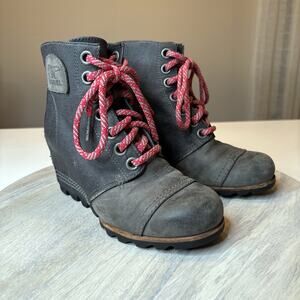 Sorel Women's PDX Gray Canvas Leather Wedge Boots Shoes US Size 6